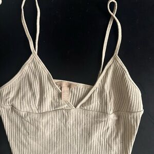 Ribbed Beige Spaghetti Strap Top